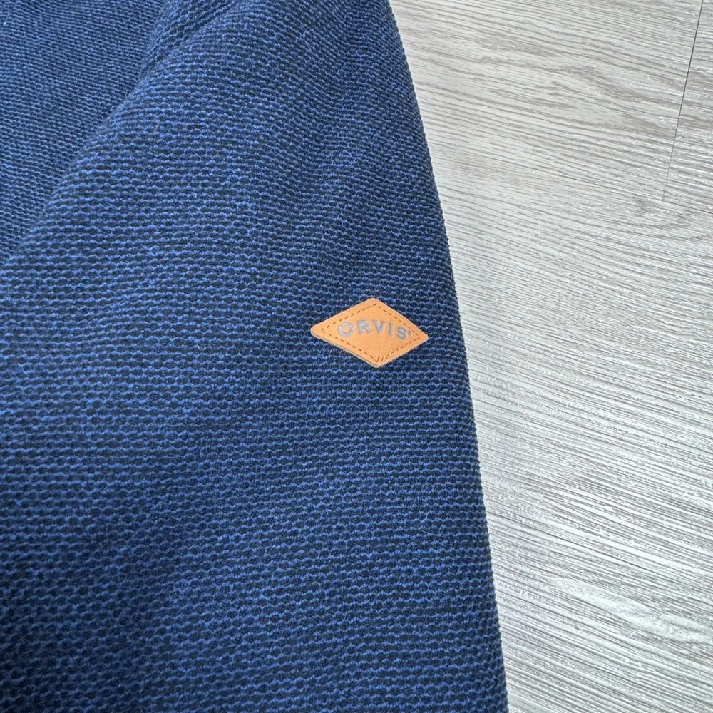 Orvis Men Quarter Zip Pullover Navy‎ Blue Large Sherpa Lined Knit Sweater
